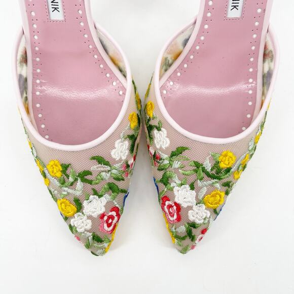 Manolo Blahnik Jardoline Pink Floral Embroidered Mesh Slingback Heels IT 36 - Picture 8 of 14